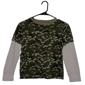 JUMPING BEANS Green and Black Camo Shirt Shirt with Gray Long Sleeves
